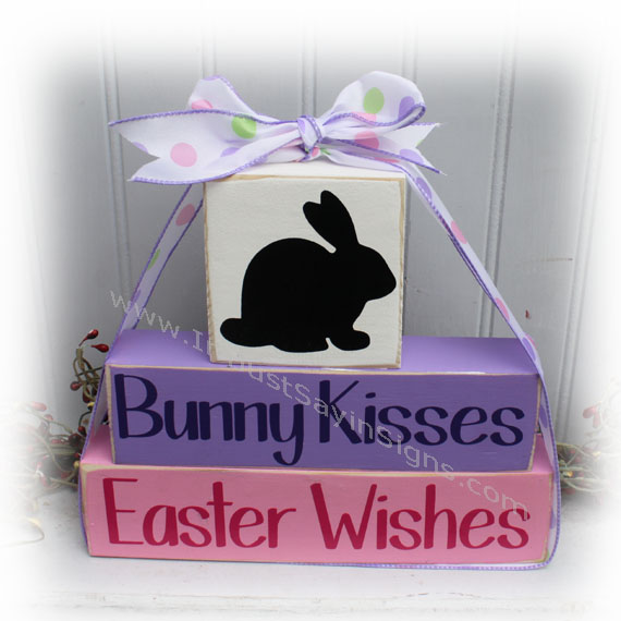 Easter Bunny Kisses Easter Wishes Stacking Wood Blocks