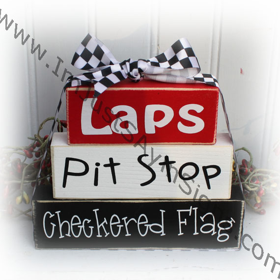 Laps, Pit Stop, Checkered Flag Racing Itty Bitty Wood Stacking Blocks
