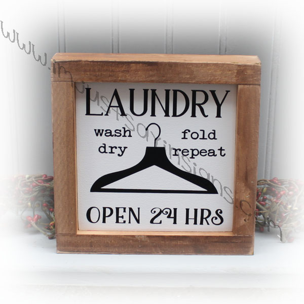 Laundry Open 24 Hours Framed Farmhouse Wood Sign