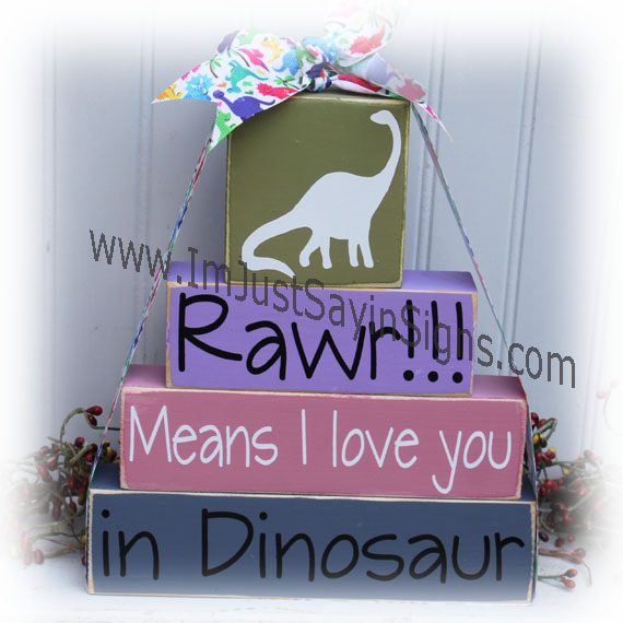 Rawr Means I Love You In Dinosaur Tall Stacking Wood Blocks